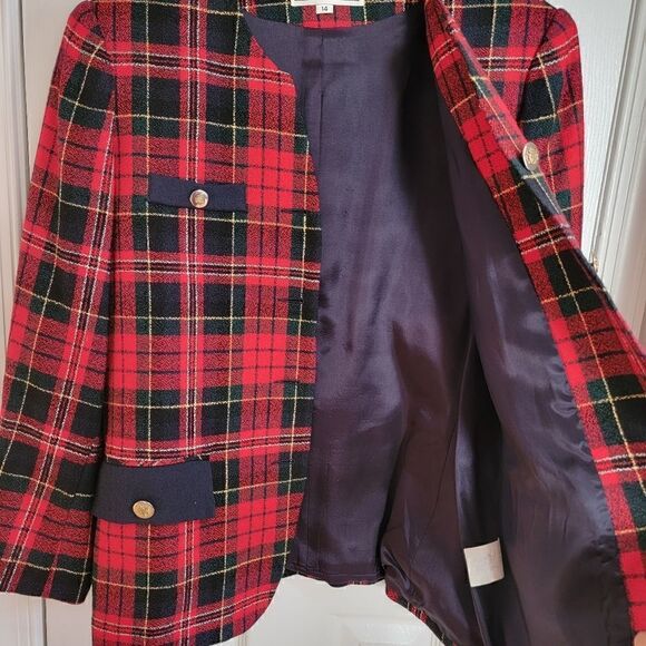 Vintage Plaid/Gold Bottons Blazer 14 - Picture 8 of 9